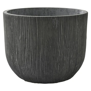 Pot Fiberclay Rond Donkergrijs Streep Ø43 H33 Cm 3 Pot Fiberclay Rond Donkergrijs Streep Ø43 H33 Cm